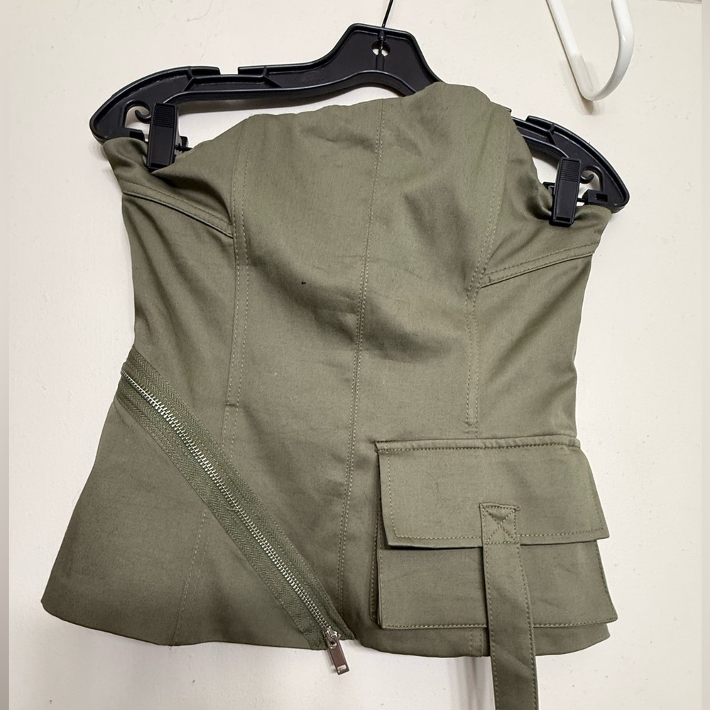 Zara NWT Olive Utility Corset Tube Top